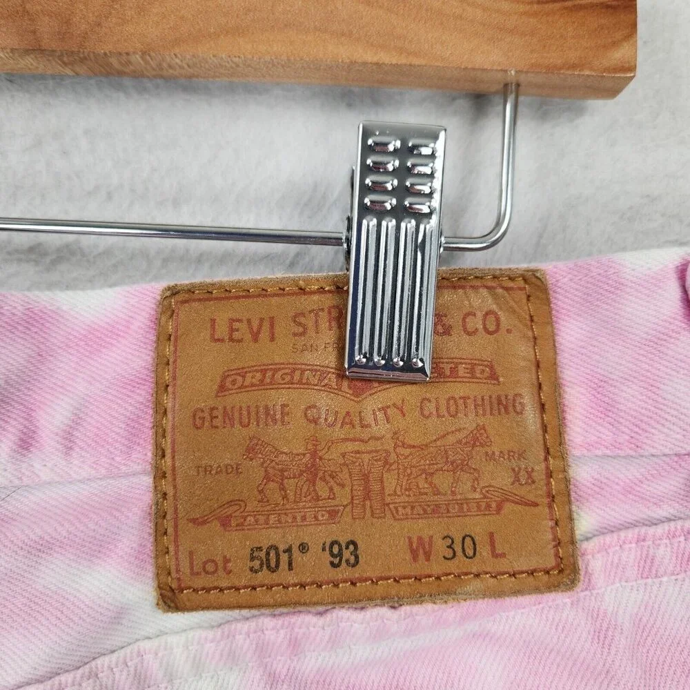 Levis Shorts Mens 30 White Pink Tie Dye 501 '93 Pride Button Fly Denim Cut Off